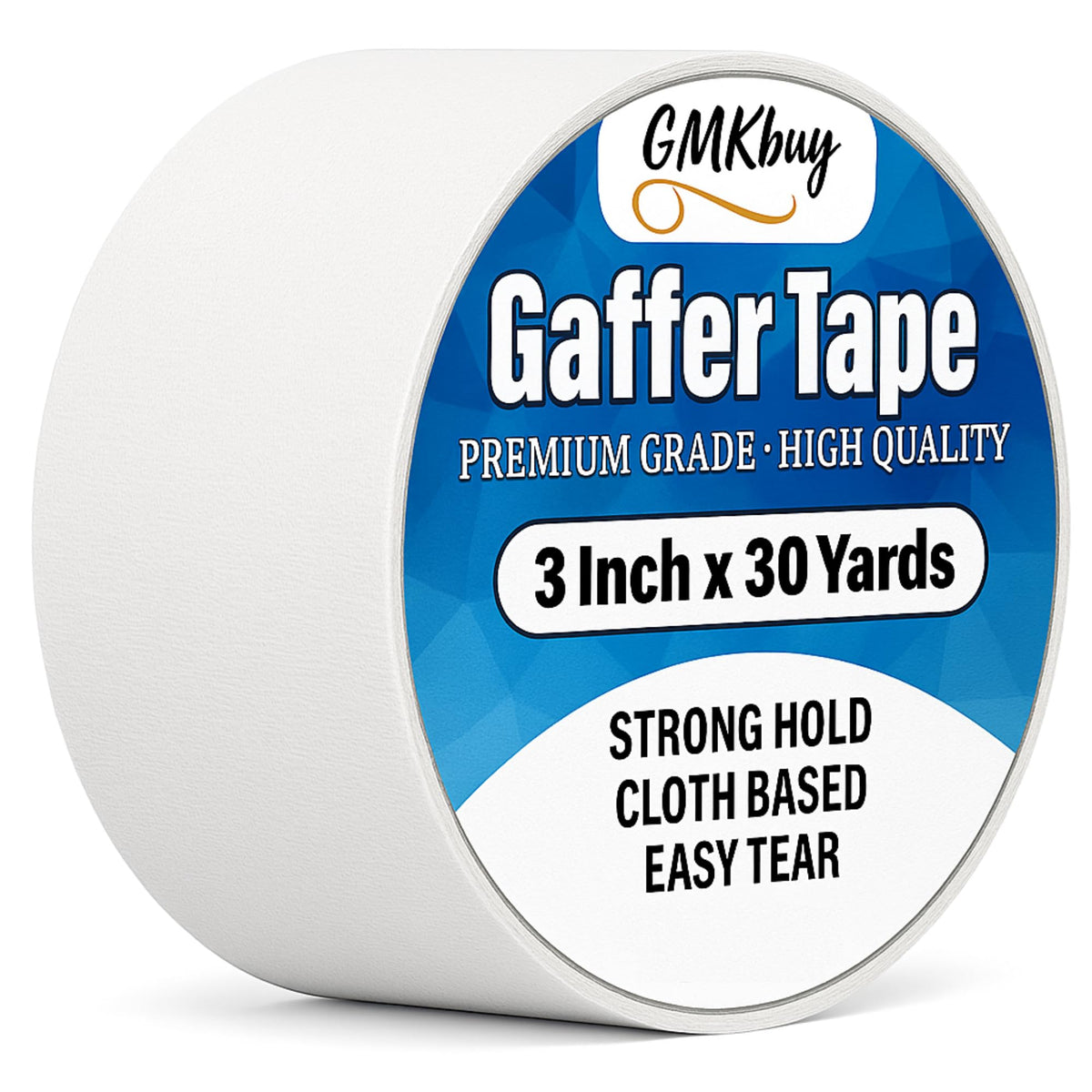 GMKbuy 3 in x 30 Yd White Gaffers Tape – Heavy Duty, Non-Reflective, Easy to Tear, Waterproof Matte Gaffer Stage Tape – Gaff Cloth Tape for Photography, Filming Backdrop & Production