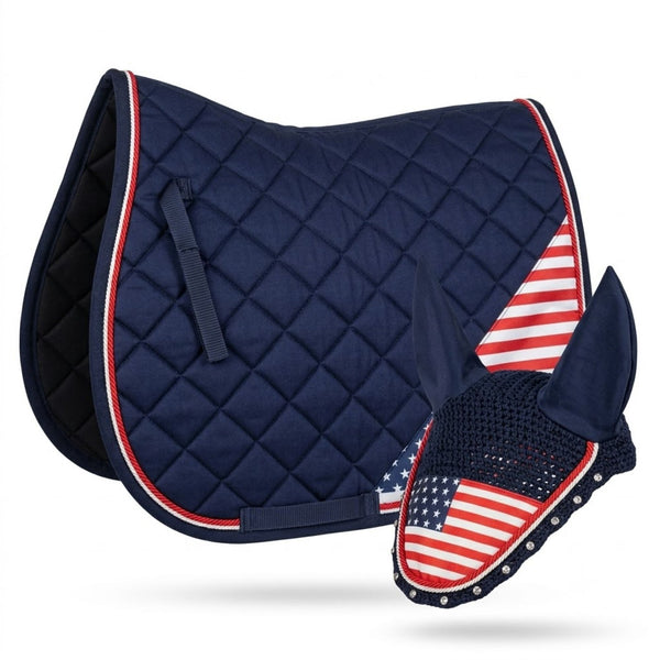 GMKbuy Horse Saddle Pad & Ear Bonnet Set – Handmade English Saddle Pad for Horse Riding – All Purpose Equestrian Jumping Pad, Adult Horse Tack