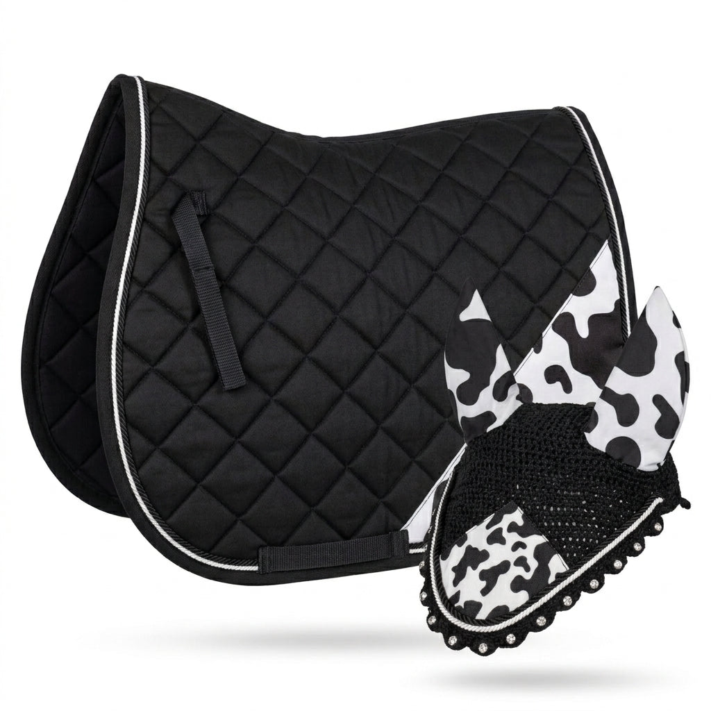 GMKbuy Horse Saddle Pad & Ear Bonnet Set – Handmade English Saddle Pad for Horse Riding – All Purpose Equestrian Jumping Pad, Adult Horse Tack