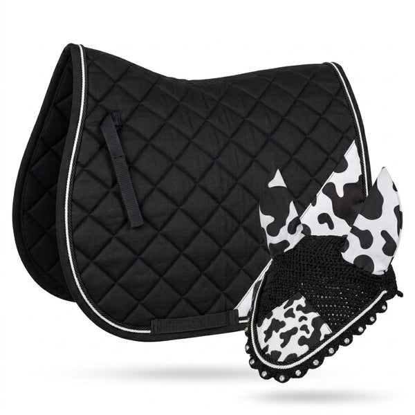 GMKbuy Horse Saddle Pad & Ear Bonnet Set – Handmade English Saddle Pad for Horse Riding – All Purpose Equestrian Jumping Pad, Adult Horse Tack