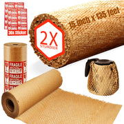 Honeycomb Packing Paper Roll with 30 Fragile Stickers – Eco-Friendly Honeycomb Packing Material for Moving, Shipping & Wrapping