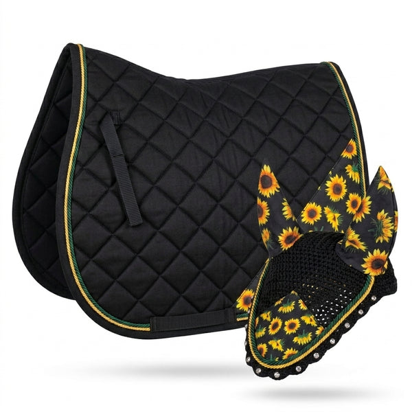 GMKbuy Horse Saddle Pad & Ear Bonnet Set – Handmade English Saddle Pad for Horse Riding – All Purpose Equestrian Jumping Pad, Adult Horse Tack