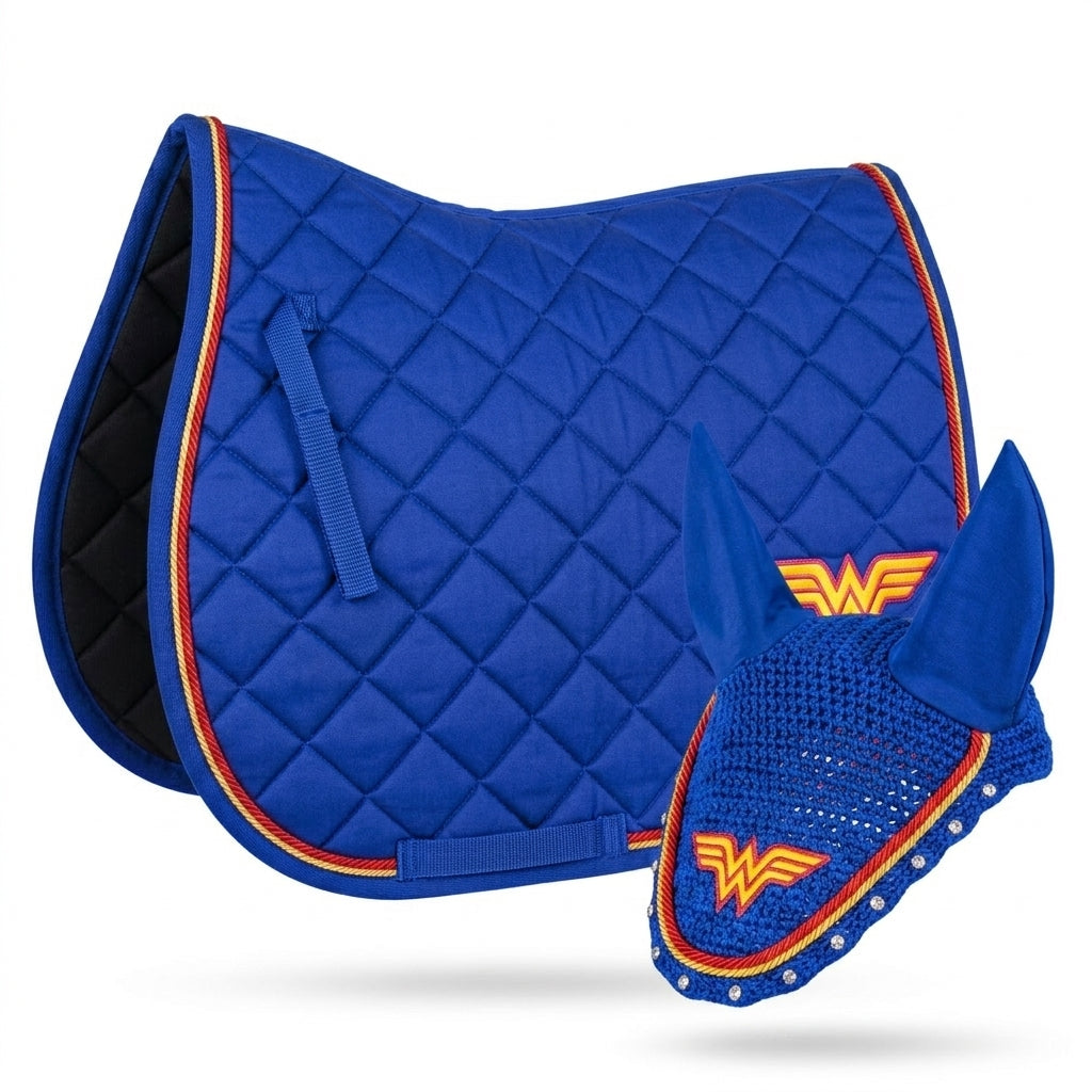 GMKbuy Horse Saddle Pad & Ear Bonnet Set – Handmade English Saddle Pad for Horse Riding – All Purpose Equestrian Jumping Pad, Adult Horse Tack