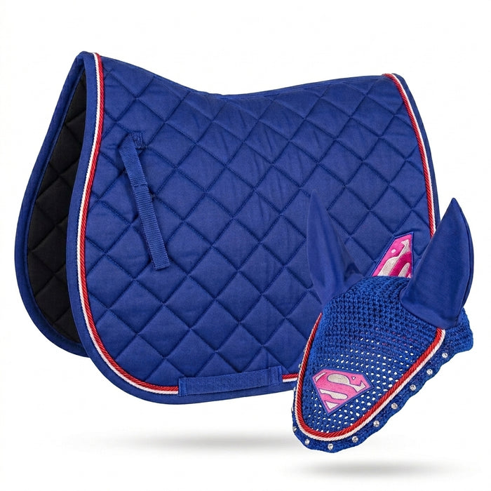 GMKbuy Horse Saddle Pad & Ear Bonnet Set – Handmade English Saddle Pad for Horse Riding – All Purpose Equestrian Jumping Pad, Adult Horse Tack