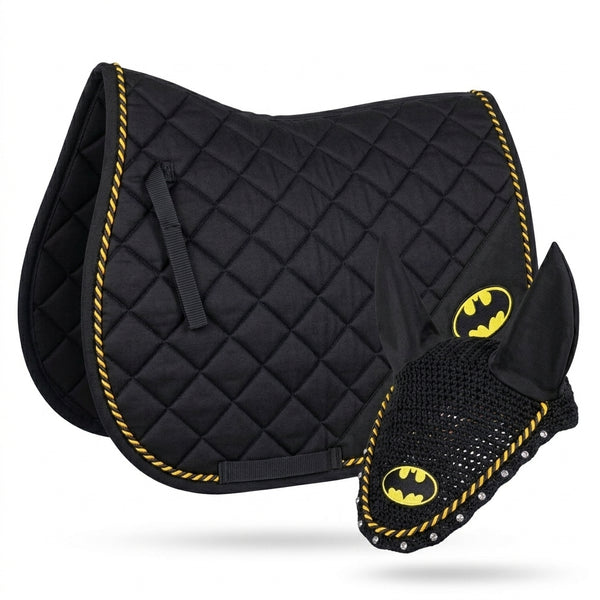 GMKbuy Horse Saddle Pad & Ear Bonnet Set – Handmade English Saddle Pad for Horse Riding – All Purpose Equestrian Jumping Pad, Adult Horse Tack