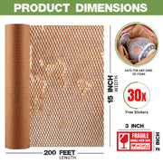 Honeycomb Packing Paper Roll with 30 Fragile Stickers – Eco-Friendly Honeycomb Packing Material for Moving, Shipping & Wrapping