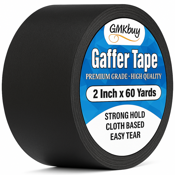 GMKbuy 2" x 60yd Black Gaffers Tape – Heavy Duty, Non-Reflective, Easy to Tear, Waterproof Matte Gaffer Stage Tape – Gaff Cloth Tape for Photography, Filming Backdrop & Production