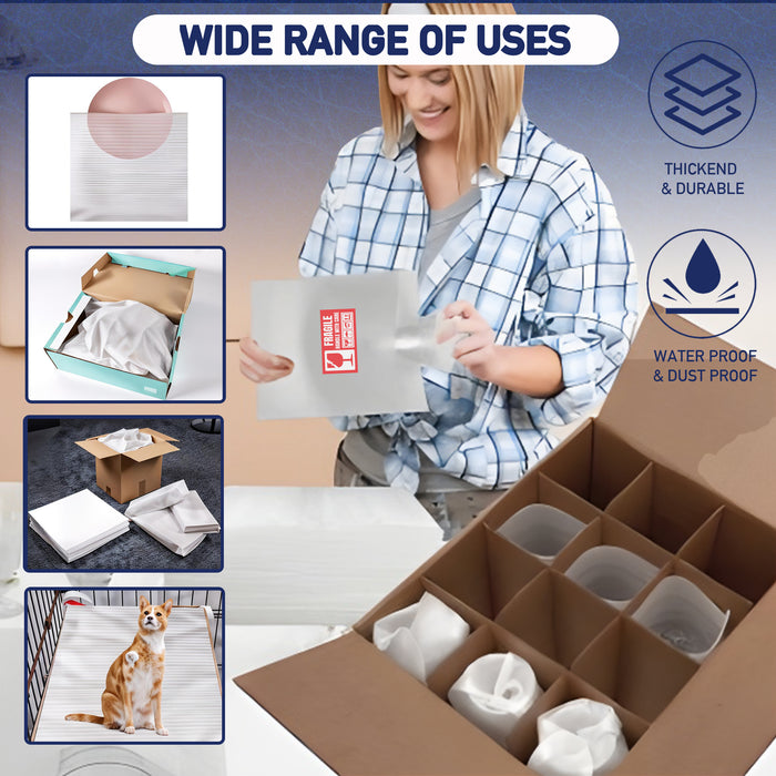 12x12”-100 Pack Cushion Foam Pouches for Packing Dishes + 30 Fragile Stickers – Moving Supplies for Dishes, Glassware & Fragile Items – Protective Dish Packing Supplies for Moving, Storage & Shipping