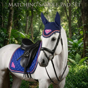 GMKbuy Horse Saddle Pad & Ear Bonnet Set – Handmade English Saddle Pad for Horse Riding – All Purpose Equestrian Jumping Pad, Adult Horse Tack