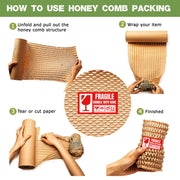 Honeycomb Packing Paper Roll with 30 Fragile Stickers – Eco-Friendly Honeycomb Packing Material for Moving, Shipping & Wrapping