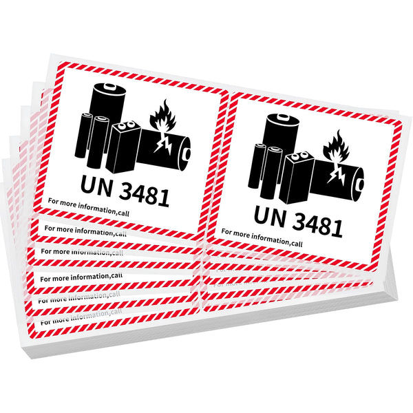GMKbuy 4.7 x 4.3 Inch – 100 UN3481 Labels Per Roll – Lithium Ion Battery Labels for Safety – Transport Caution Warning Stickers for Shipping Box, Carton, Outer Packaging & More