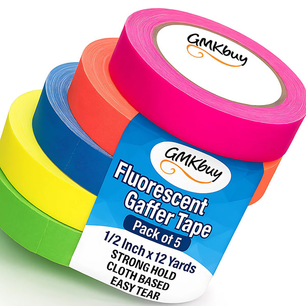 GMKbuy 1/2" x 12Yd Spike Tape Multi Color Pack of 5 – Neon Colored Gaffers Tape & Stage Tape for Floor Marking – Spike Tape Theater Colored Gaff Tape for Sports, Office & Media Industry