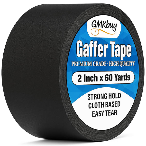 GMKbuy 2" x 60yd Black Gaffers Tape – Heavy Duty, Non-Reflective, Easy to Tear, Waterproof Matte Gaffer Stage Tape – Gaff Cloth Tape for Photography, Filming Backdrop & Production
