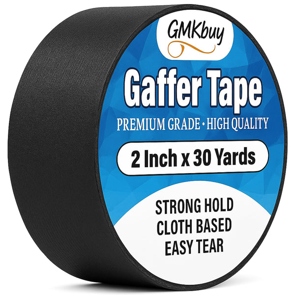 GMKbuy 2 in x 30 Yd Black Gaffers Tape – Heavy Duty, Non-Reflective, Easy to Tear, Waterproof Matte Gaffer Stage Tape – Gaff Cloth Tape for Photography, Filming Backdrop & Production