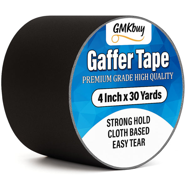 GMKbuy 4 in x 30 Yd Black Gaffers Tape – Heavy Duty, Non-Reflective, Easy to Tear, Waterproof Matte Gaffer Stage Tape – Gaff Cloth Tape for Photography, Filming Backdrop & Production