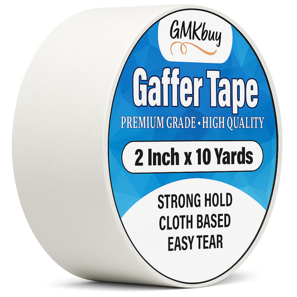 GMKbuy 2 in x 10 Yd White Gaffers Tape – Heavy Duty, Non-Reflective, Easy to Tear, Waterproof Matte Gaffer Stage Tape – Gaff Cloth Tape for Photography, Filming Backdrop & Production