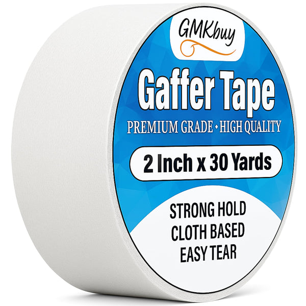GMKbuy 2 in x 30 Yd White Gaffers Tape – Heavy Duty, Non-Reflective, Easy to Tear, Waterproof Matte Gaffer Stage Tape – Gaff Cloth Tape for Photography, Filming Backdrop & Production