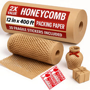 Honeycomb Packing Paper Roll with 30 Fragile Stickers – Eco-Friendly Honeycomb Packing Material for Moving, Shipping & Wrapping