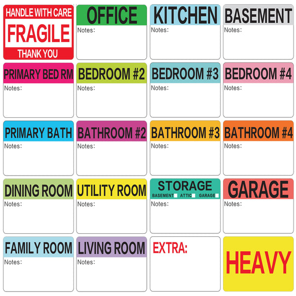 192 Pcs 6x4” Large Home Moving Packing Labels for Boxes Color Coded – Big Packing Stickers for Moving Boxes with Writable Notes – 8 Moving Box Labels Large Colored for Moving, Shipping & Transport