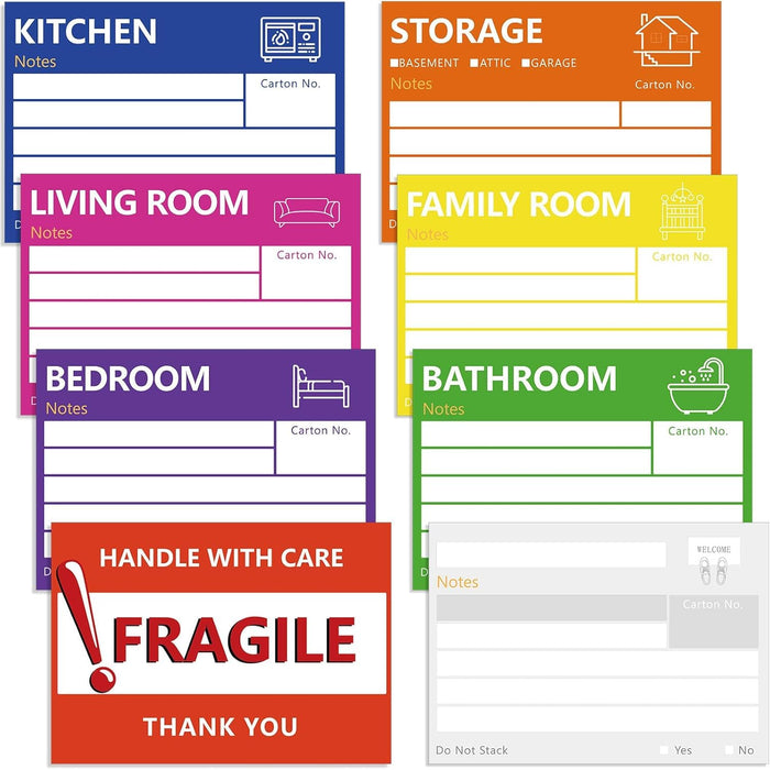 192 Pcs 6x4” Large Home Moving Packing Labels for Boxes Color Coded – Big Packing Stickers for Moving Boxes with Writable Notes – 8 Moving Box Labels Large Colored for Moving, Shipping & Transport