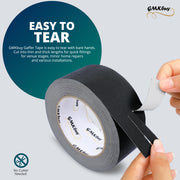 GMKbuy 2 in x 30 Yd Black Gaffers Tape – Heavy Duty, Non-Reflective, Easy to Tear, Waterproof Matte Gaffer Stage Tape – Gaff Cloth Tape for Photography, Filming Backdrop & Production