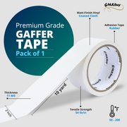 GMKbuy 2 in x 10 Yd White Gaffers Tape – Heavy Duty, Non-Reflective, Easy to Tear, Waterproof Matte Gaffer Stage Tape – Gaff Cloth Tape for Photography, Filming Backdrop & Production