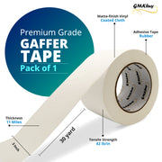 GMKbuy 3 in x 30 Yd White Gaffers Tape – Heavy Duty, Non-Reflective, Easy to Tear, Waterproof Matte Gaffer Stage Tape – Gaff Cloth Tape for Photography, Filming Backdrop & Production