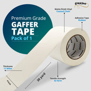 GMKbuy 4 in x 30 Yd White Gaffers Tape – Heavy Duty, Non-Reflective, Easy to Tear, Waterproof Matte Gaffer Stage Tape – Gaff Cloth Tape for Photography, Filming Backdrop & Production