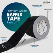 GMKbuy 3 in x 30 Yd Black Gaffers Tape – Heavy Duty, Non-Reflective, Easy to Tear, Waterproof Matte Gaffer Stage Tape – Gaff Cloth Tape for Photography, Filming Backdrop & Production