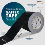 GMKbuy 2" x 60yd Black Gaffers Tape – Heavy Duty, Non-Reflective, Easy to Tear, Waterproof Matte Gaffer Stage Tape – Gaff Cloth Tape for Photography, Filming Backdrop & Production