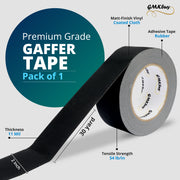 GMKbuy 2 in x 30 Yd Black Gaffers Tape – Heavy Duty, Non-Reflective, Easy to Tear, Waterproof Matte Gaffer Stage Tape – Gaff Cloth Tape for Photography, Filming Backdrop & Production