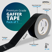GMKbuy 2" x 60yd Black Gaffers Tape – Heavy Duty, Non-Reflective, Easy to Tear, Waterproof Matte Gaffer Stage Tape – Gaff Cloth Tape for Photography, Filming Backdrop & Production